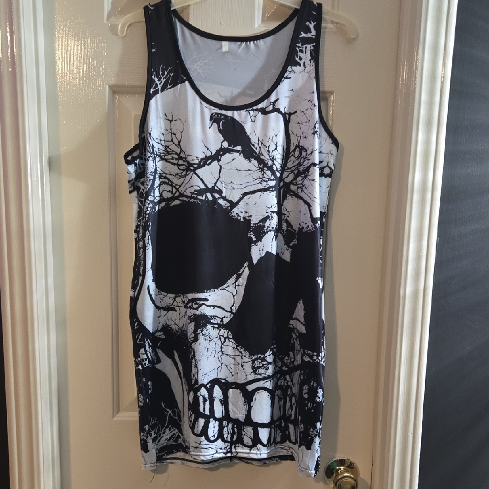 Black and White Skull Graphic Tank Dress